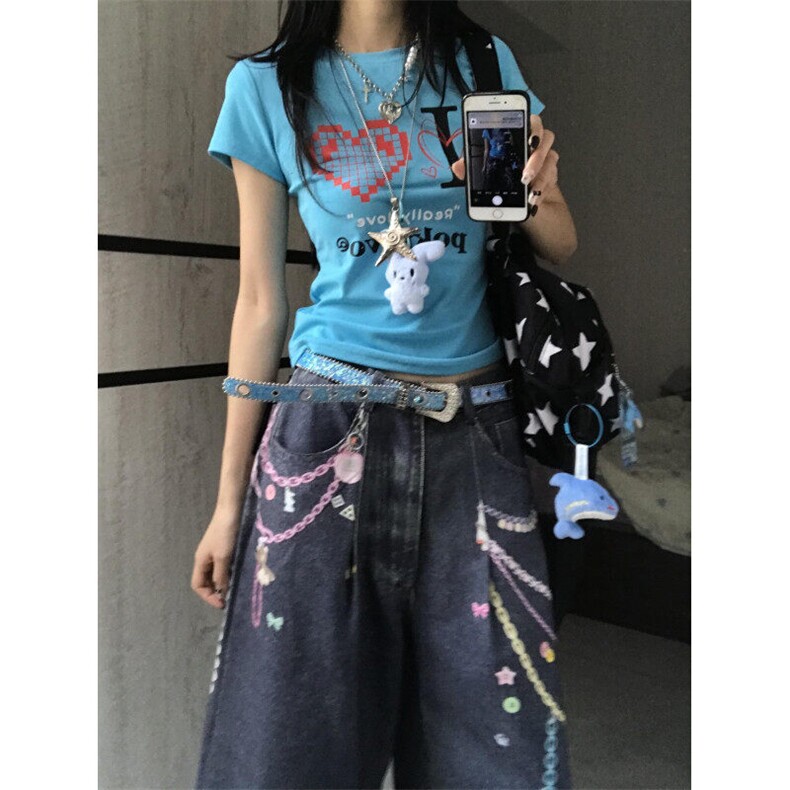 【有货】N1241CC-特P53美式3D链条彩色印花七分牛仔短裤男女,男装牛仔裤,星座1007（原301D）