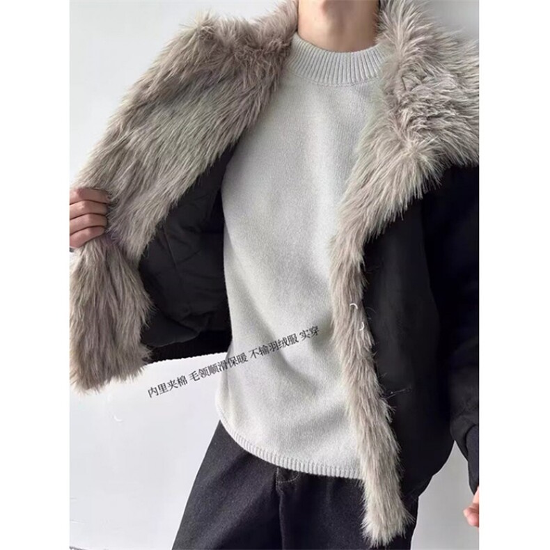 复古做旧座山雕加厚棉服男女宽松解构磨毛高级感毛领外套M806,男装棉衣,星座1116A（原606A-3）
