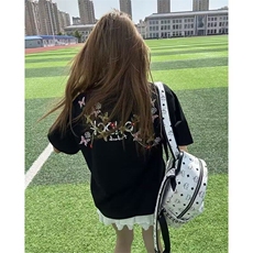 美式复古刺绣花卉短袖T恤男女夏季新款宽松潮牌高街情侣半袖，男装T恤，星座218-1（原230）