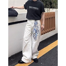水洗巴黎灰白色美式夏季弯刀牛仔裤男做旧宽松vibe镰刀裤-G9727，男装牛仔裤，星座813-2