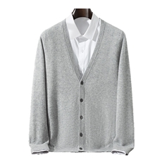 冬季100纯羊毛开衫男士V领四平加厚外搭毛衣青年宽松针织羊绒外套，男装针织衫/毛衣，星纬羊绒