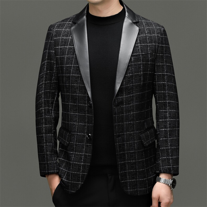 BG8113春秋款海宁真皮皮衣男绵羊皮印花西服商务休闲男装外套,男装西服,电商B360A（原721A）
