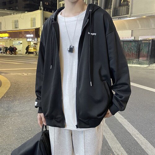 2021百搭宽松休闲显瘦连帽抽绳简约外套男XW190-特批35图片