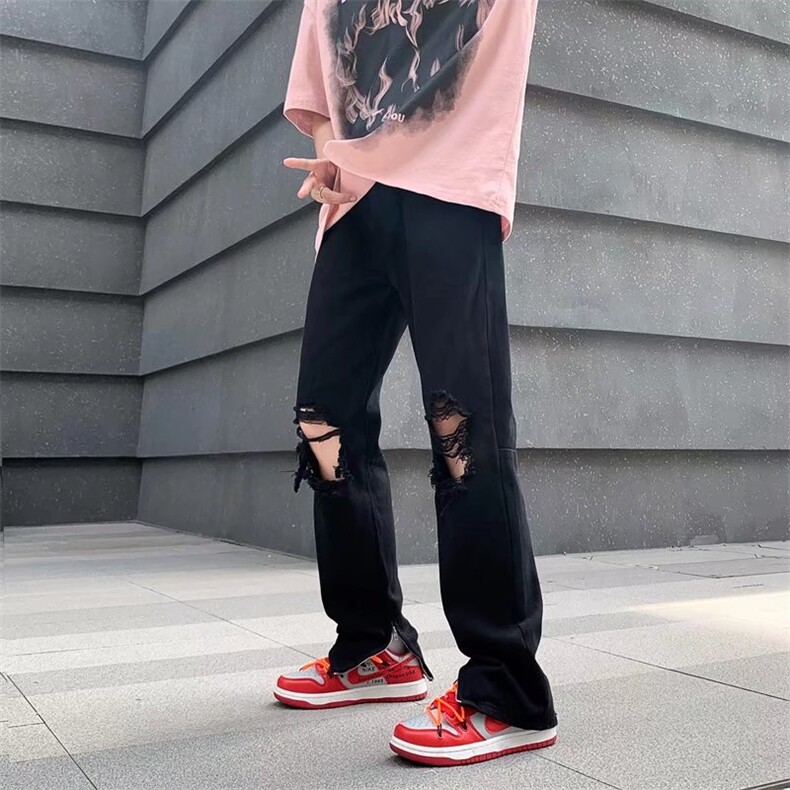 美式高街vibe破洞嘻哈牛仔裤男炸街直筒宽松阔腿长裤NK114P38,男装牛仔裤,星座1116-2