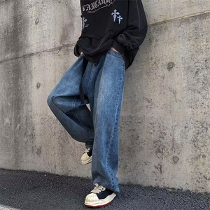 美式宽松牛仔裤男女垂感阔腿裤百搭休闲直筒长裤子5034-p45配腰带图片