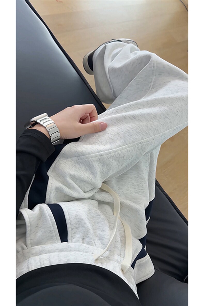 灰色弯刀卫裤男春秋季2025新款美式潮牌撞色拼接高街运动休闲长裤,男装休闲裤,电商A007