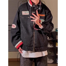 【有货】贴布立领牛仔外套机车服牛仔衣夹克JK8945特P80，男装工装外套，星座908-1