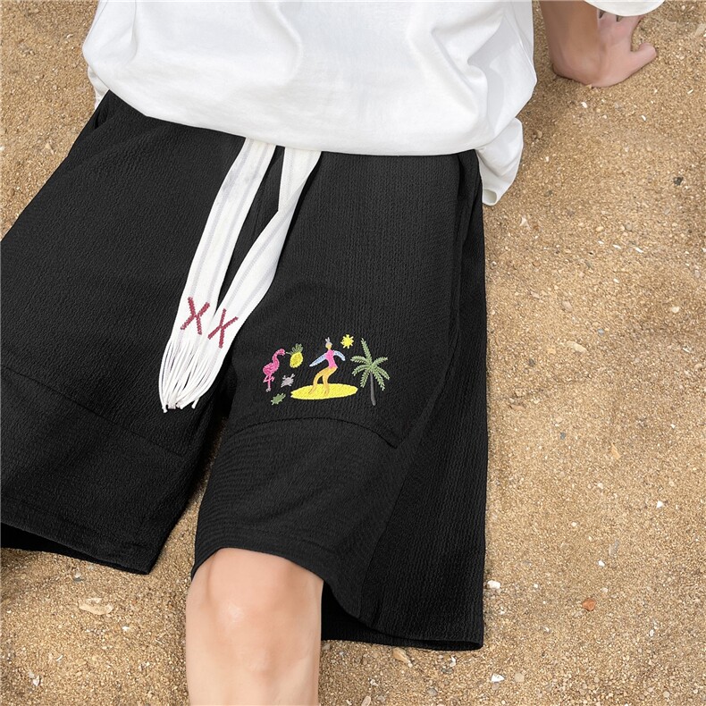 美式设计感潮款刺绣短裤夏季休闲宽松五分裤A061-AD00085-P50控68图片