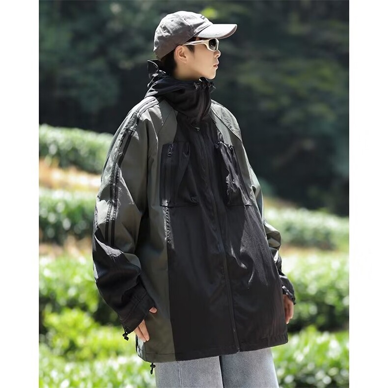 防水潮牌冲锋衣外套春秋男款高街拼接撞色宽松机能风JK905-P65,女装短外套,星座1109-3