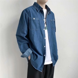 牛仔衬衫男长袖韩版潮流百搭休闲寸衣春秋季衬衣外套CS1100-p45,大体重搭配浅色牛仔裤的鞋图片
