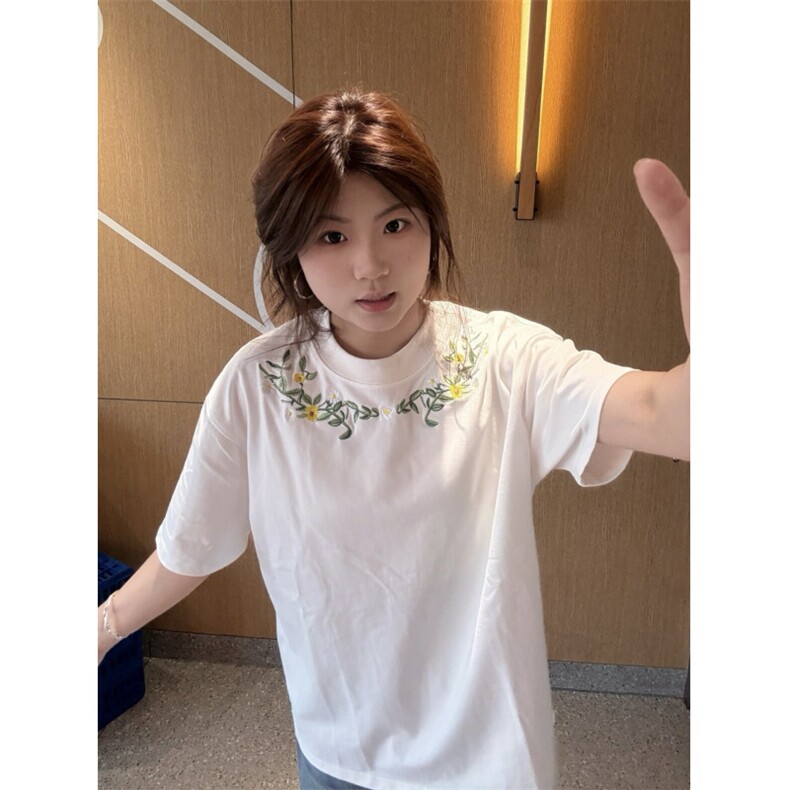 H0980-P35推荐内里铺布+前片绣花宽松休闲短袖T恤男女同款,女装T恤,星座617A-2