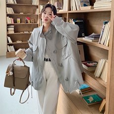 灰色立领工装外套女春季2025年新款韩系慵懒风设计感休闲夹克上衣，女装短外套，2C206