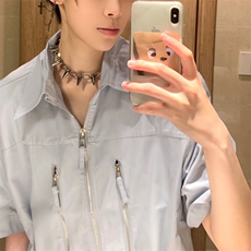 垫肩拉链短袖衬衫男夏季潮牌痞帅高级感衬衣CC1网络图，男装衬衫，星座1116A（原606A-3）