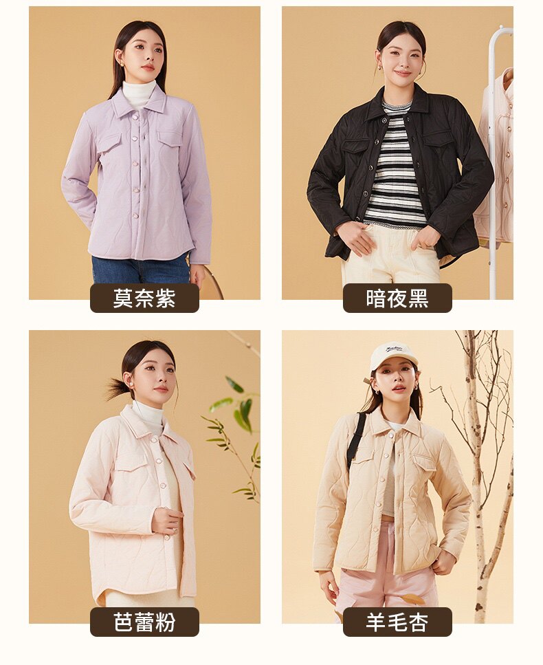 2025年夏季POLO领拉链长袖修身型不连帽棉衣时尚百搭简约大方,女装棉衣/棉服,雅鹿