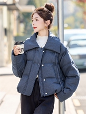 2025冬装新款简约时尚休闲翻领羽绒服，女装羽绒服，美沁