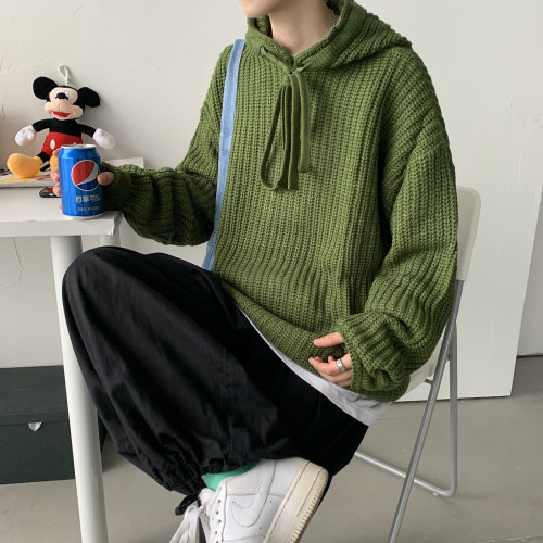 港风连帽针织衫毛线衣中性情侣学生纯色宽松外套潮韩版W01/P70，男装针织衫/毛衣，电商A221A