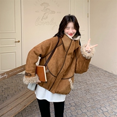 【现货】2025年冬季新款麂皮绒复合羊羔毛外套2562款P210-K288，女装羊羔毛/颗粒绒，浙宝301