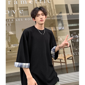 8XL-M特大码短袖男夏季高品质冰丝五分袖拼色宽松大码T恤DX308P38图片