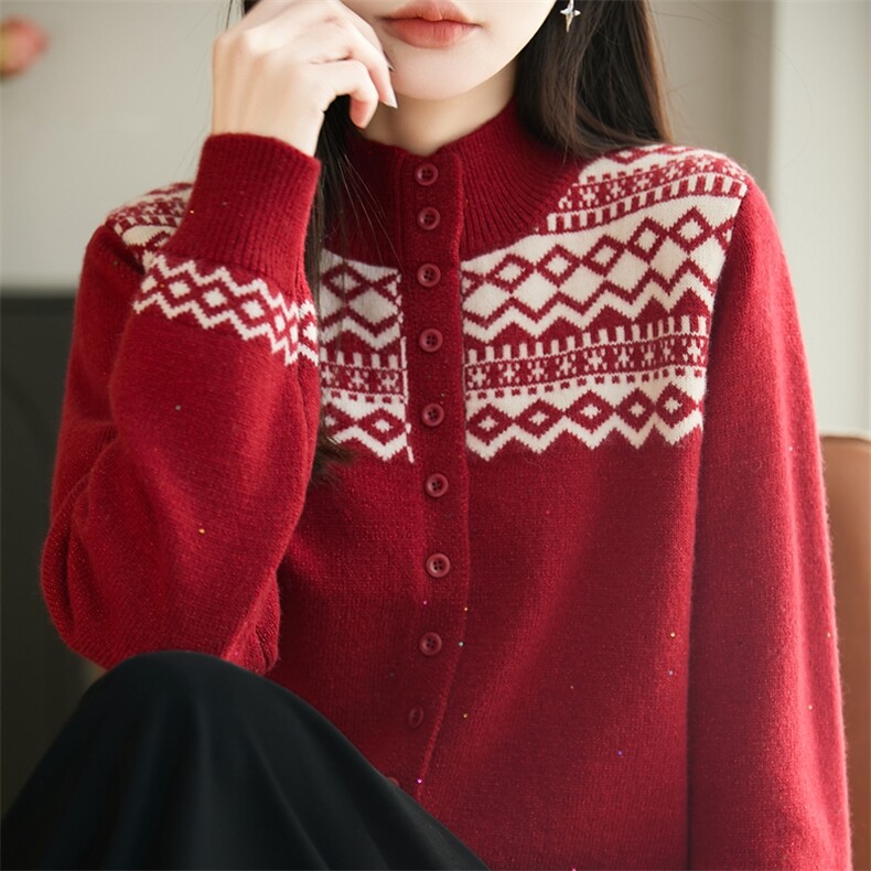 2026年秋季女时尚百搭通勤简约休闲珠片开衫,针织衫/毛衣,暖圣羊羊绒