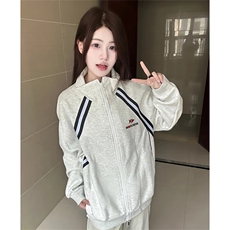 抖音得物高品质秋冬美式重磅结构织带撞色立领印花卫衣外套AW7008，女装短外套，电商A443