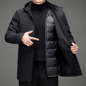 D2107冬季男士羽绒服外套男装连帽修身白鸭绒可拆卸内胆潮流P360图片