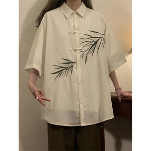 夏季新款新中式风男女同款盘扣短袖衬衣外套XZ102B-1-CS111P40,男装衬衫,星座102B-1