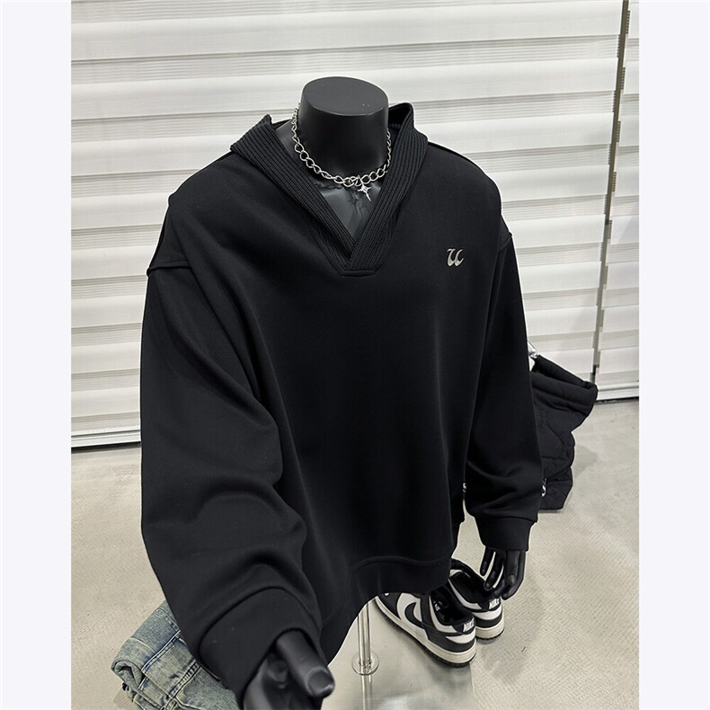 假模主推 加绒加厚cleanfit毛线拼接设计感连帽卫衣冬季外套男图片