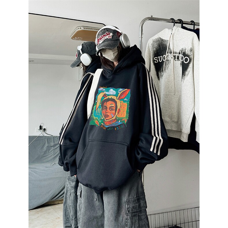 抖音得物供货提供视频秋冬重磅美式宽松织带连帽卫衣0435,男装卫衣,电商A486