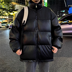 冬季美式PU皮羽绒服男加厚韩版ins潮流面包服宽松外套MF356-P88，男装羽绒服，星座412-3
