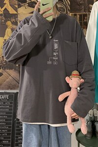 2023春新款海报风套头圆领卫衣长袖T恤男大码印花衣服wy08P35控49图片