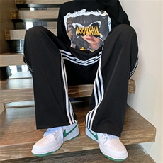 欧美hiphop裤子男高街ins美式宽松直筒阔腿裤条纹休闲裤EK322-P32，男装休闲裤，星座1008-1