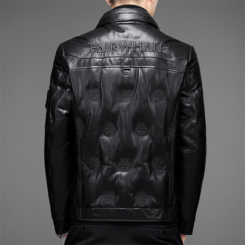 DLSN8116羽绒皮衣男头层绵羊皮白鸭绒羽绒服皮风衣P1300图片