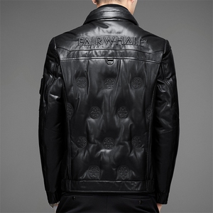 DLSN8116羽绒皮衣男头层绵羊皮白鸭绒羽绒服皮风衣P1300图片