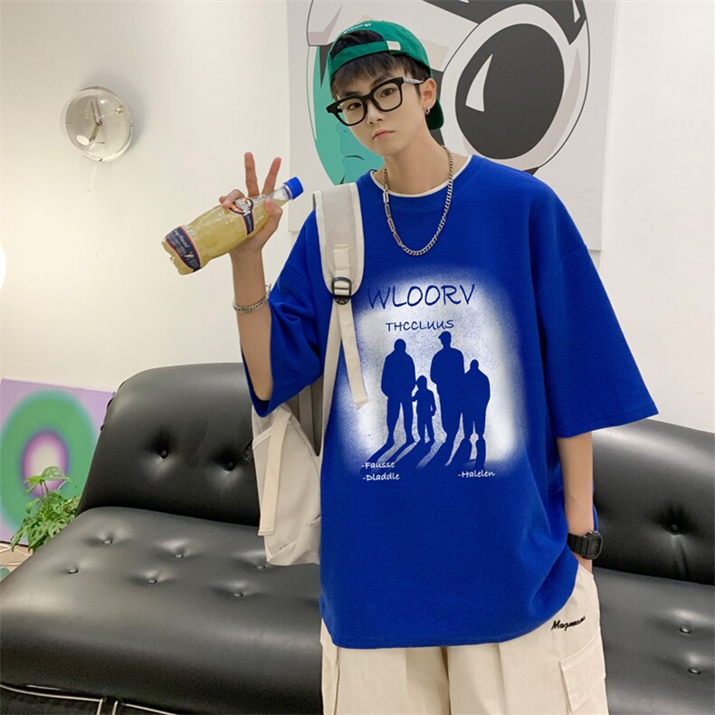 重磅！毛毯平铺体恤男潮牌上衣男中性华夫格短袖T恤男HT50-P25,男装T恤,电商B367
