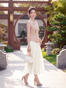 高级感新中式立领短袖女2026夏季新款改良旗袍领收腰时尚套裙套裙图片