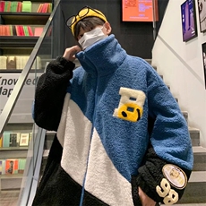 现货秋冬季加厚羊羔绒外套男拼色棉袄港风宽松潮流棉服W2370-P52，男装棉衣，星座512-2