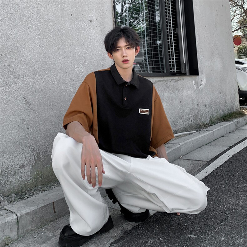 夏季短袖T恤男女拼接撞色POLO领宽松潮牌百搭青少年POLO260-P33,男装Polo衫,星座308B-1