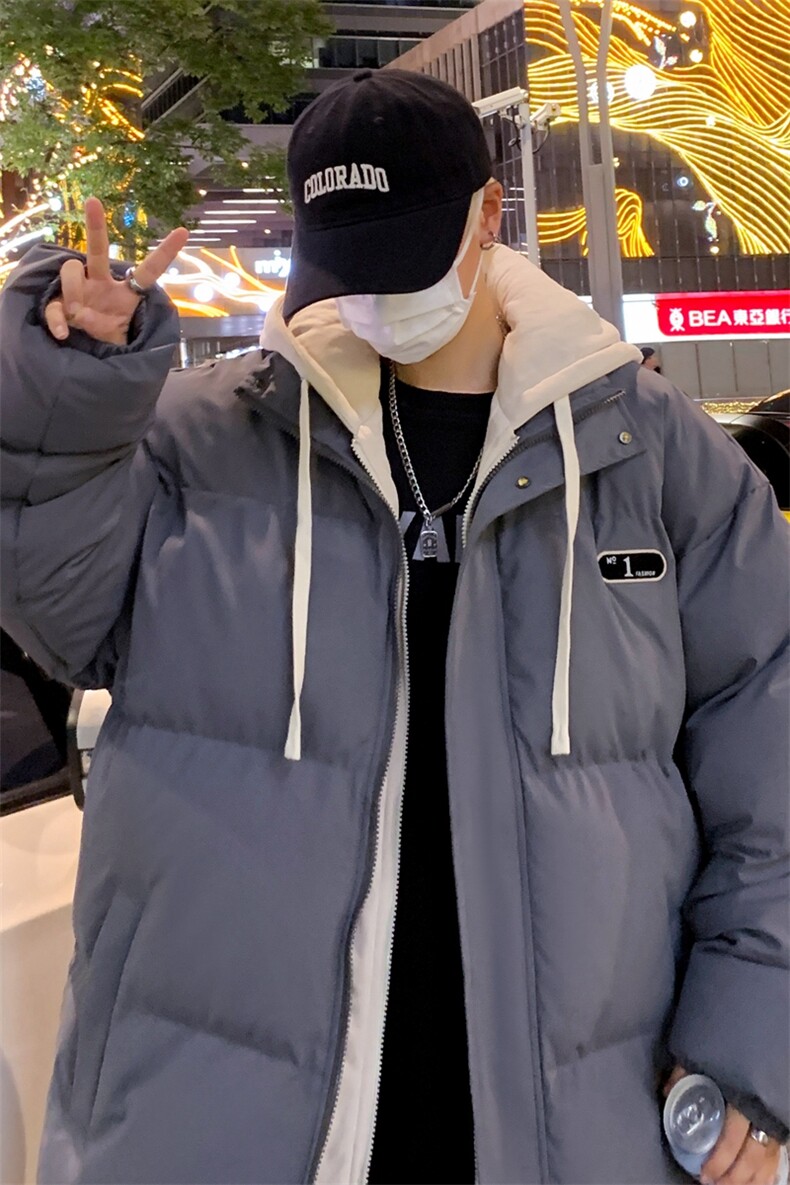 棉衣男冬季新款港风宽松假两件连帽棉服D9999-特P68,男装棉衣,星座214-3
