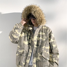 美式毛领派克棉服男冬季加厚工装棉衣情侣外套M060-P110迷彩P115，男装棉衣，星座308B-2