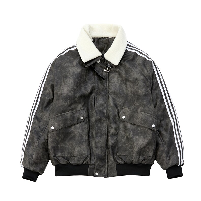 冬季王炸PU皮棉衣高品质KD188-P145双层可拆卸羊羔毛领，男装棉衣，电商A466