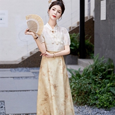 新中式国风半身裙女夏季新款时尚气质冰丝碎花连衣裙子，女装连衣裙，蝶眷