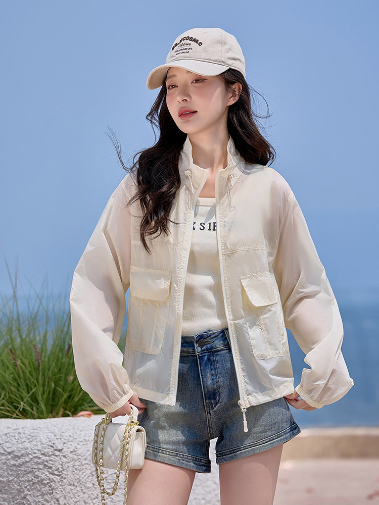 2025夏季新款防晒衣女轻薄款休闲时尚立领宽松薄款透气防晒服上衣,女装防晒衣,以桐