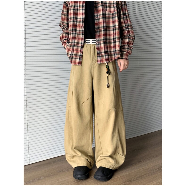 简约复古弯刀裤男宽松廓形直筒百搭工装长裤NK0562-P55图片