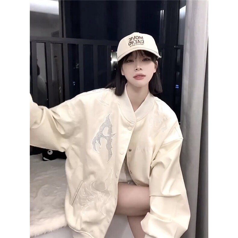 原创潮美式高街vibe风烫钻刺绣棒球服ins潮夹克情侣,男装夹克,星座506A