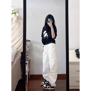 白色cleanfit裤子男女夏季薄款美式宽松直筒伞兵裤子CK244-P45图片