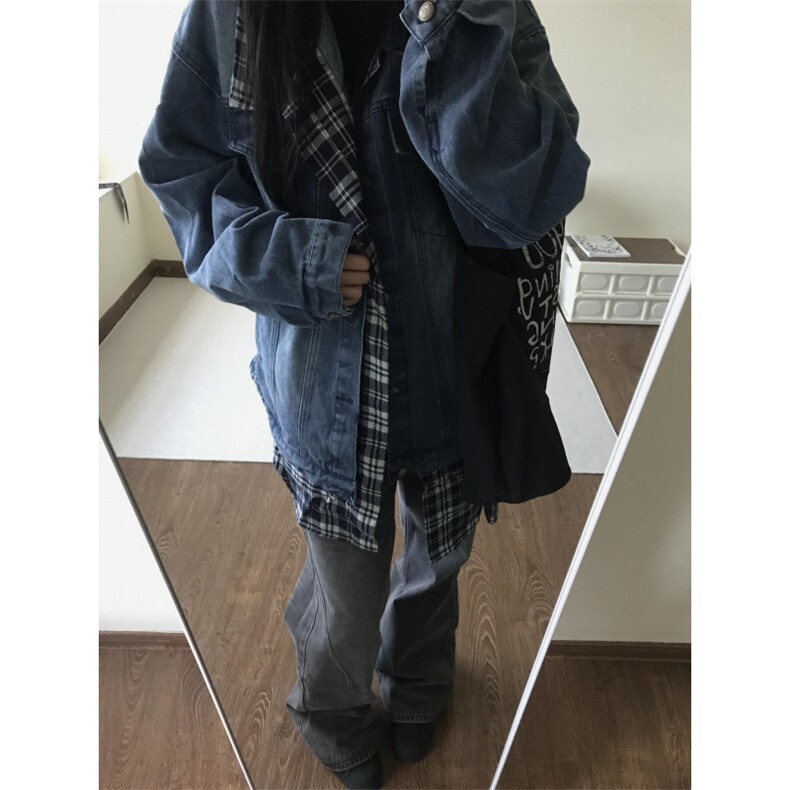 【有货】假两件牛仔外套男春秋格子衬衫拼接工装夹克JK8624CC-P85,男装夹克,星座1007（原301D）