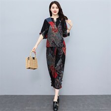 休闲时尚套装女装2022夏季新款洋气减龄印花轻熟风港味妈妈两件套，女装套装/套裙，千千佰惠