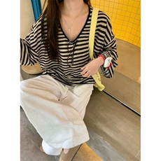 美式复古撞色条纹防晒罩衫t恤女秋季宽松休闲慵懒松弛感上衣薄款，男装防晒衣，星座506A