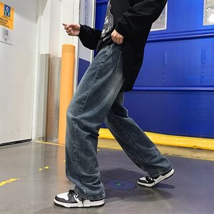 牛仔裤男秋季潮大码休闲裤子高街慵懒男日系N1020P43图片