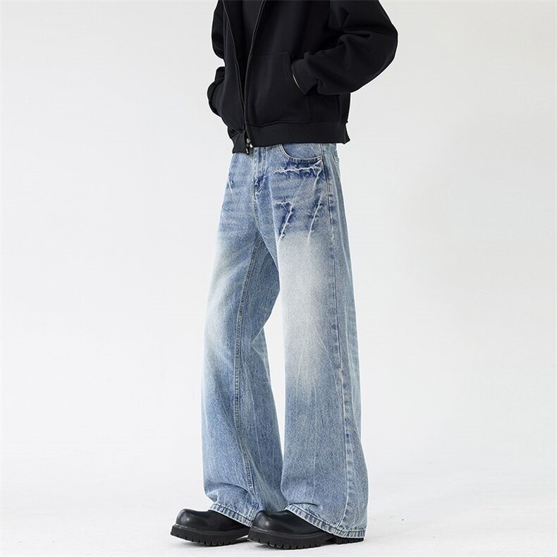春季新款重磅美式水洗百搭牛仔裤男女宽松微喇XZ201-H8002P55，男装牛仔裤，星座201